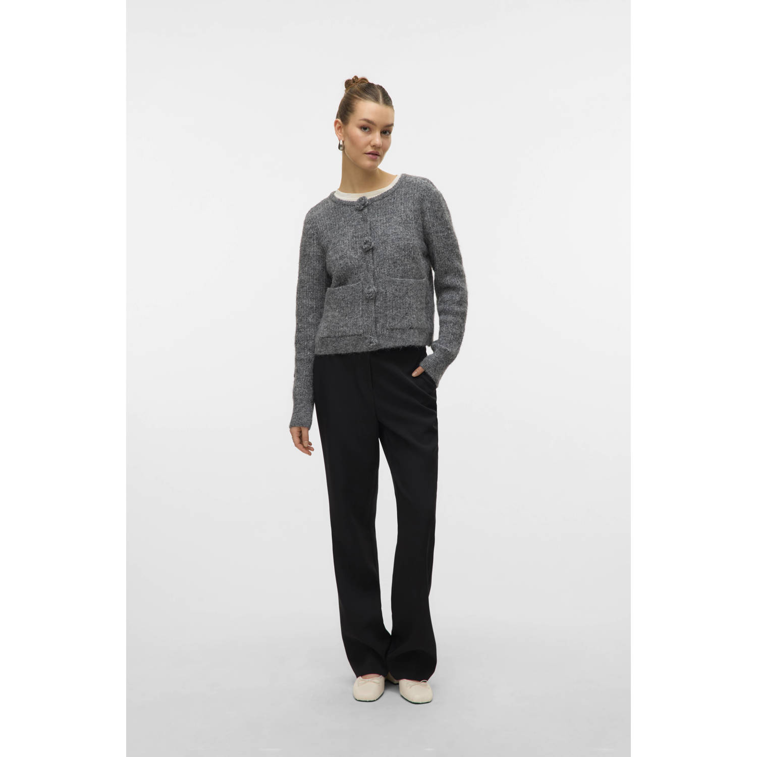 VERO MODA gebreid vest grijs