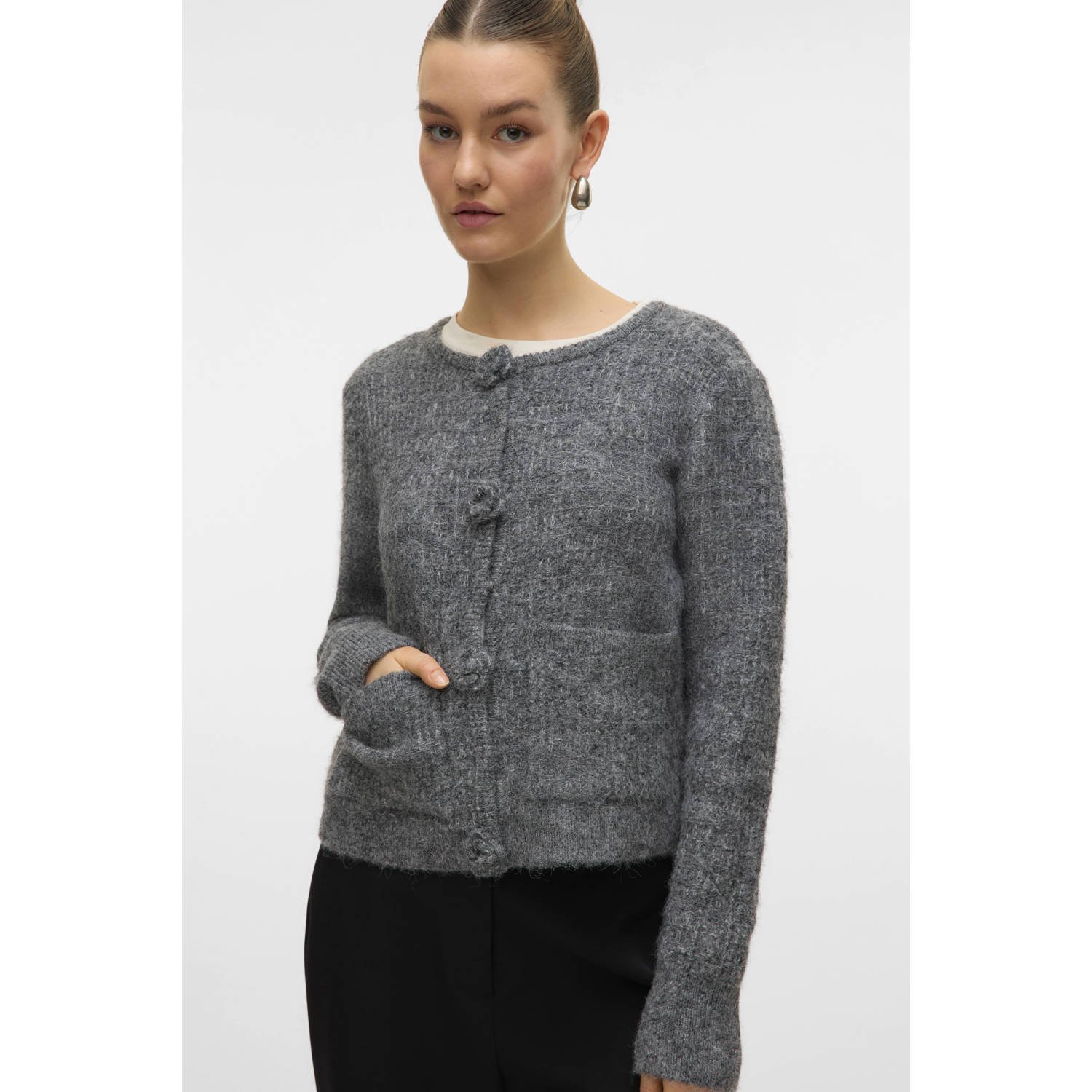 VERO MODA gebreid vest grijs