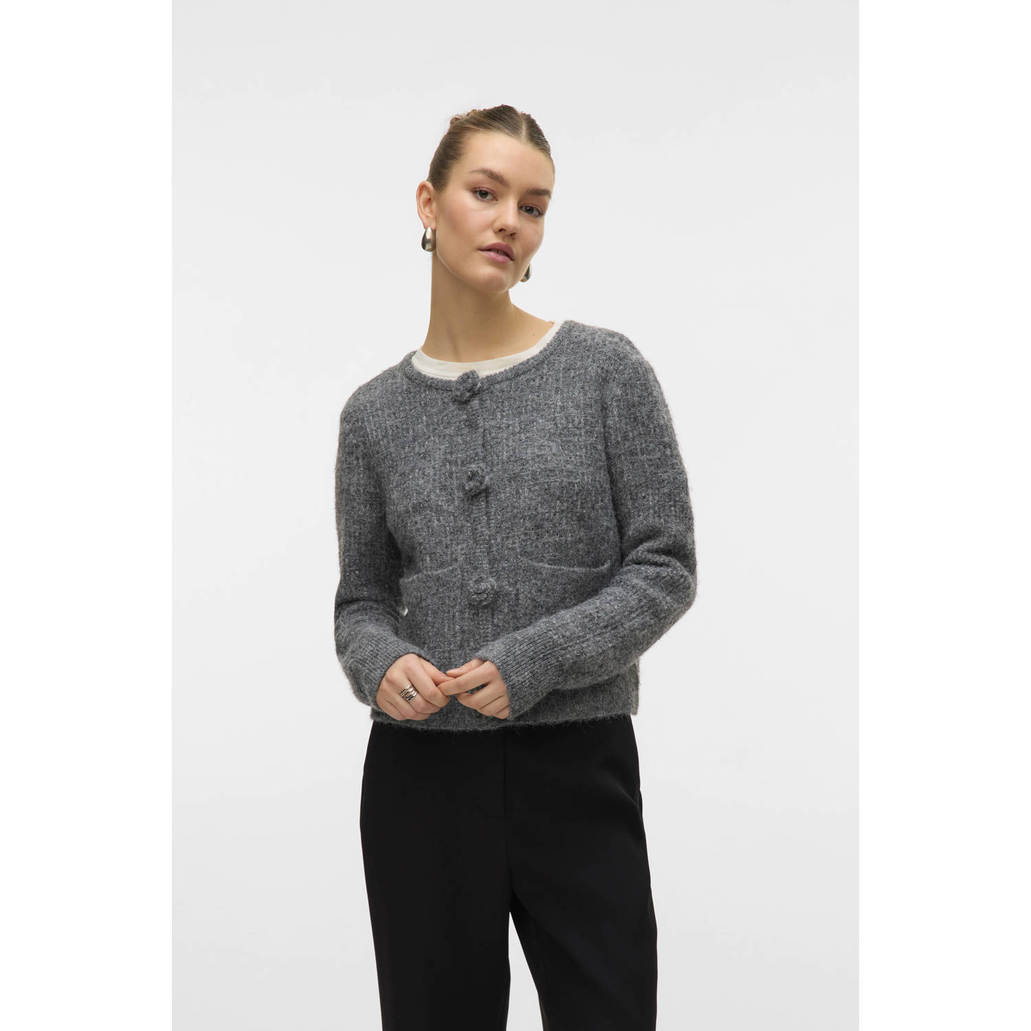 VERO MODA gebreid vest grijs