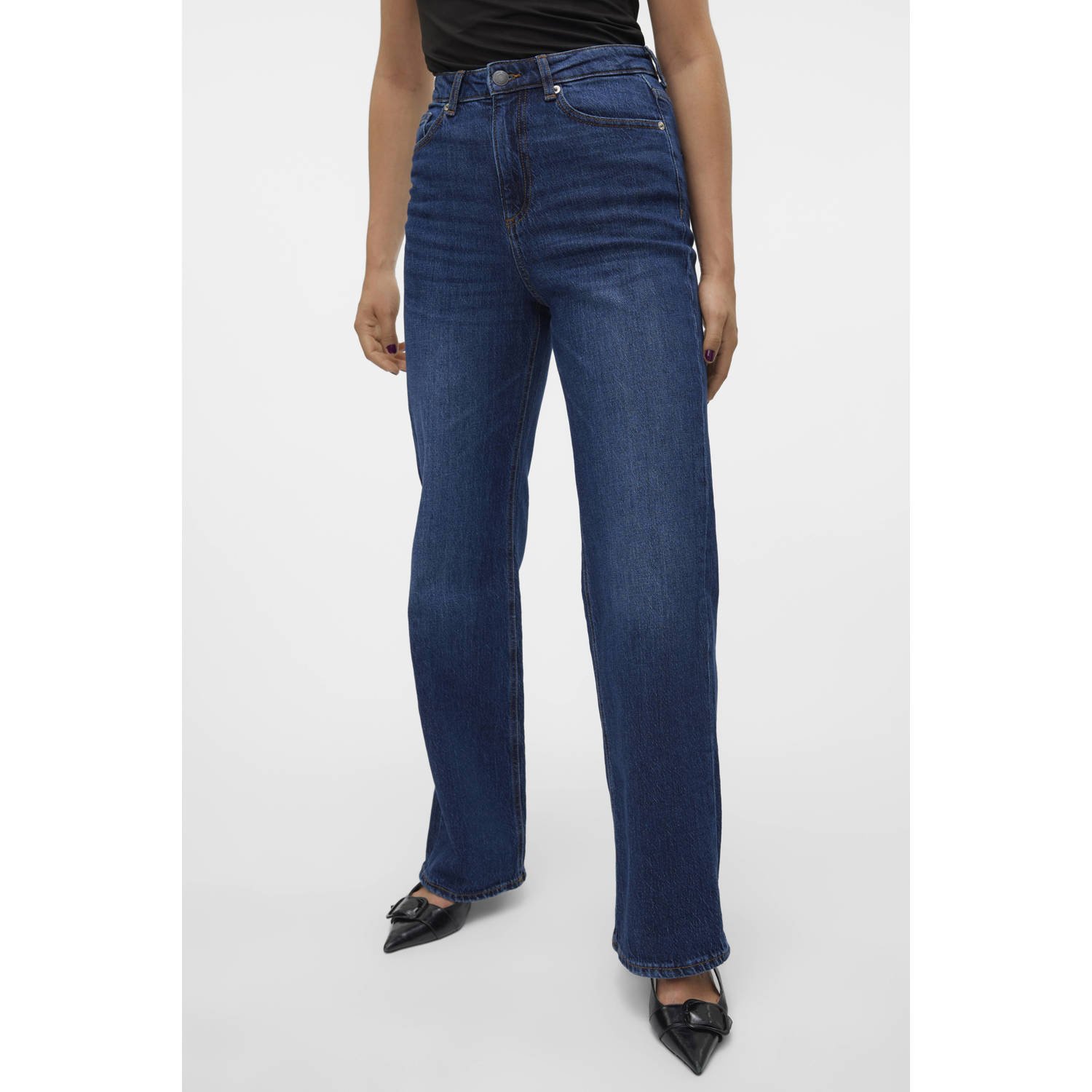 VERO MODA high waist wide leg jeans dark blue denim