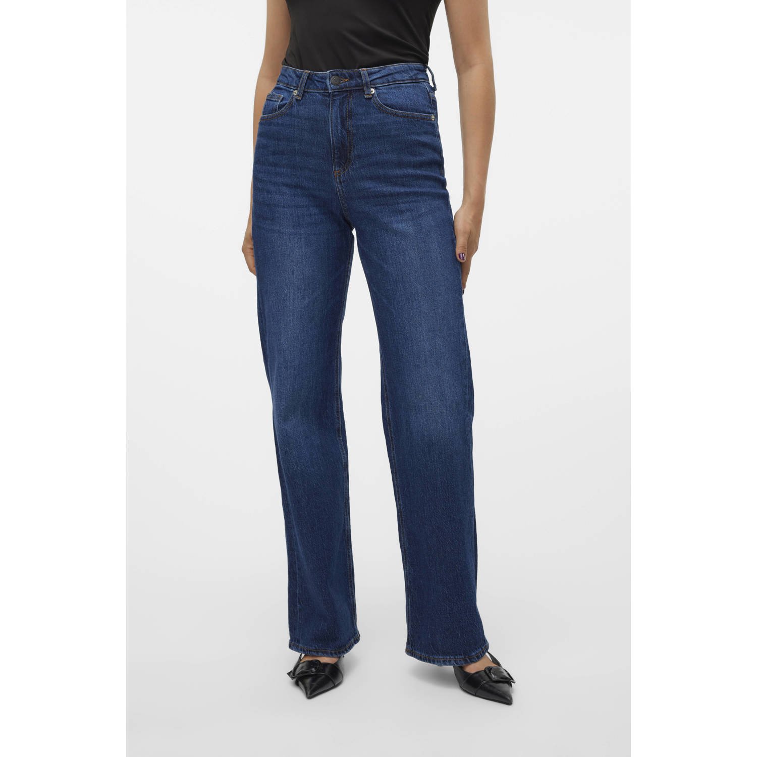 VERO MODA high waist wide leg jeans dark blue denim
