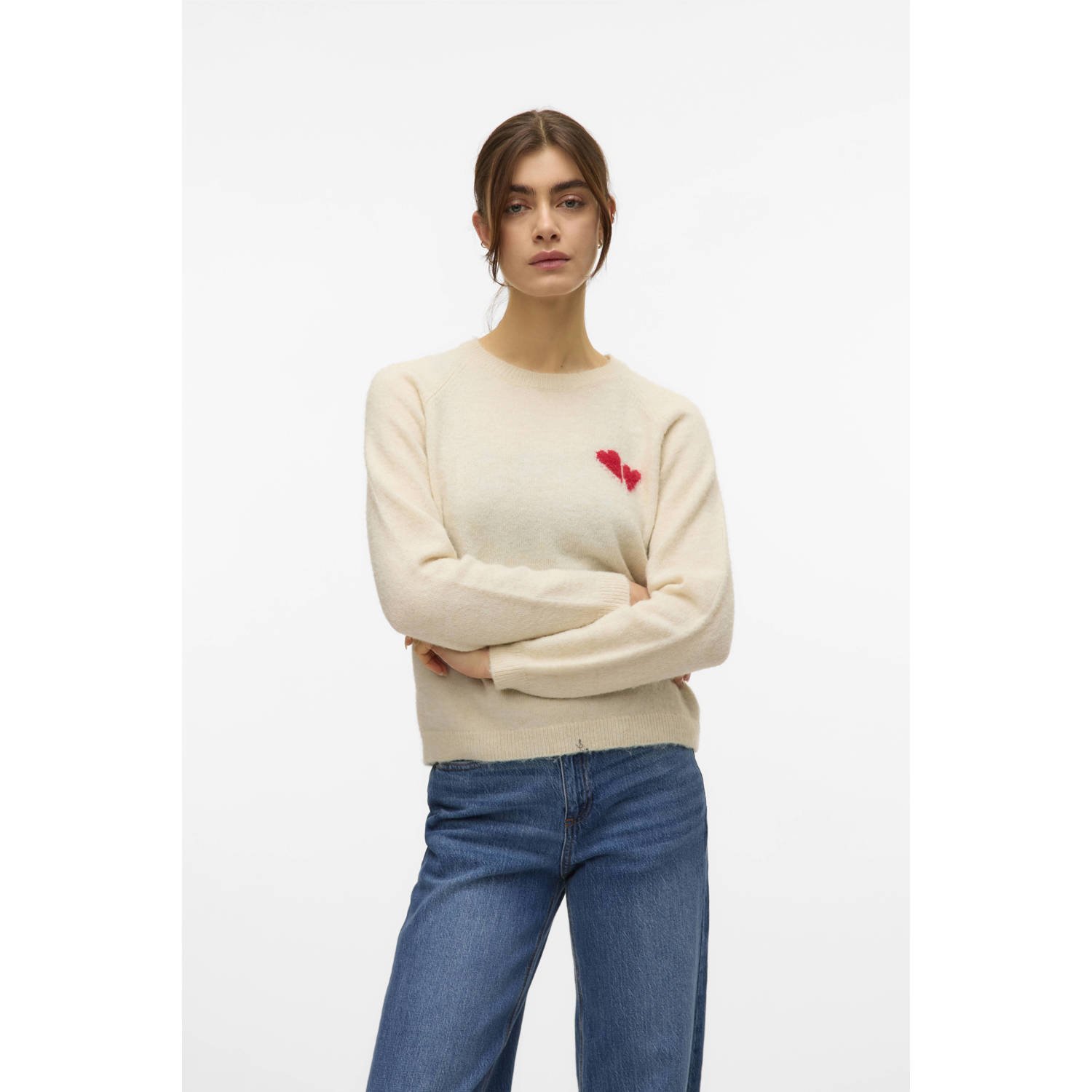 VERO MODA trui crème gebreid
