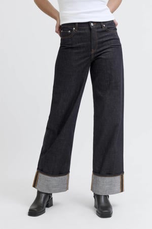 high waist wide leg jeans dark blue denim