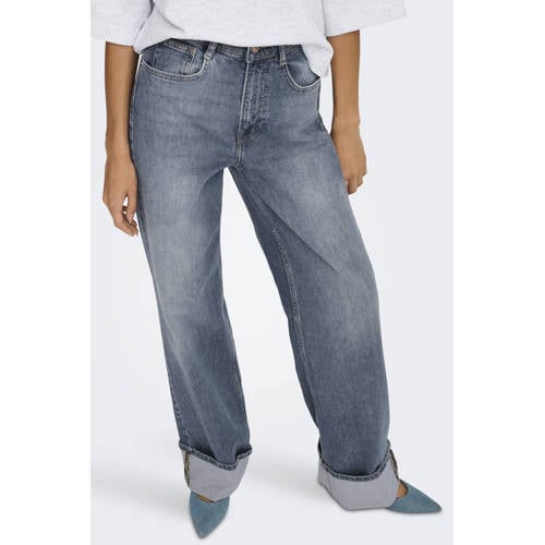 ONLY high waist wide leg jeans medium blue denim afbeelding