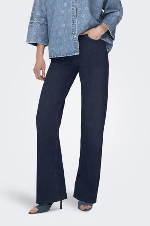 high waist wide leg jeans dark blue denim