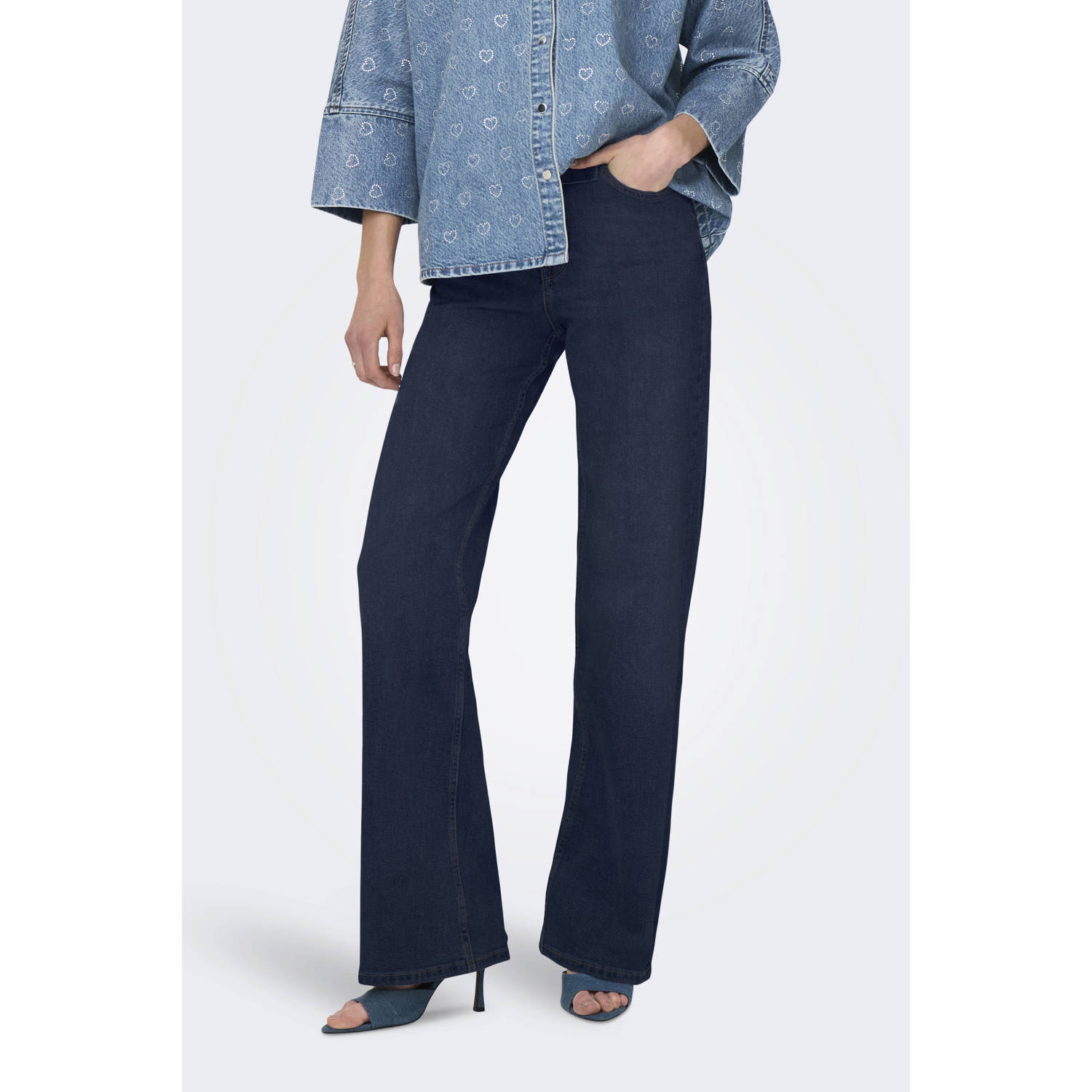 ONLY high waist wide leg jeans dark blue denim