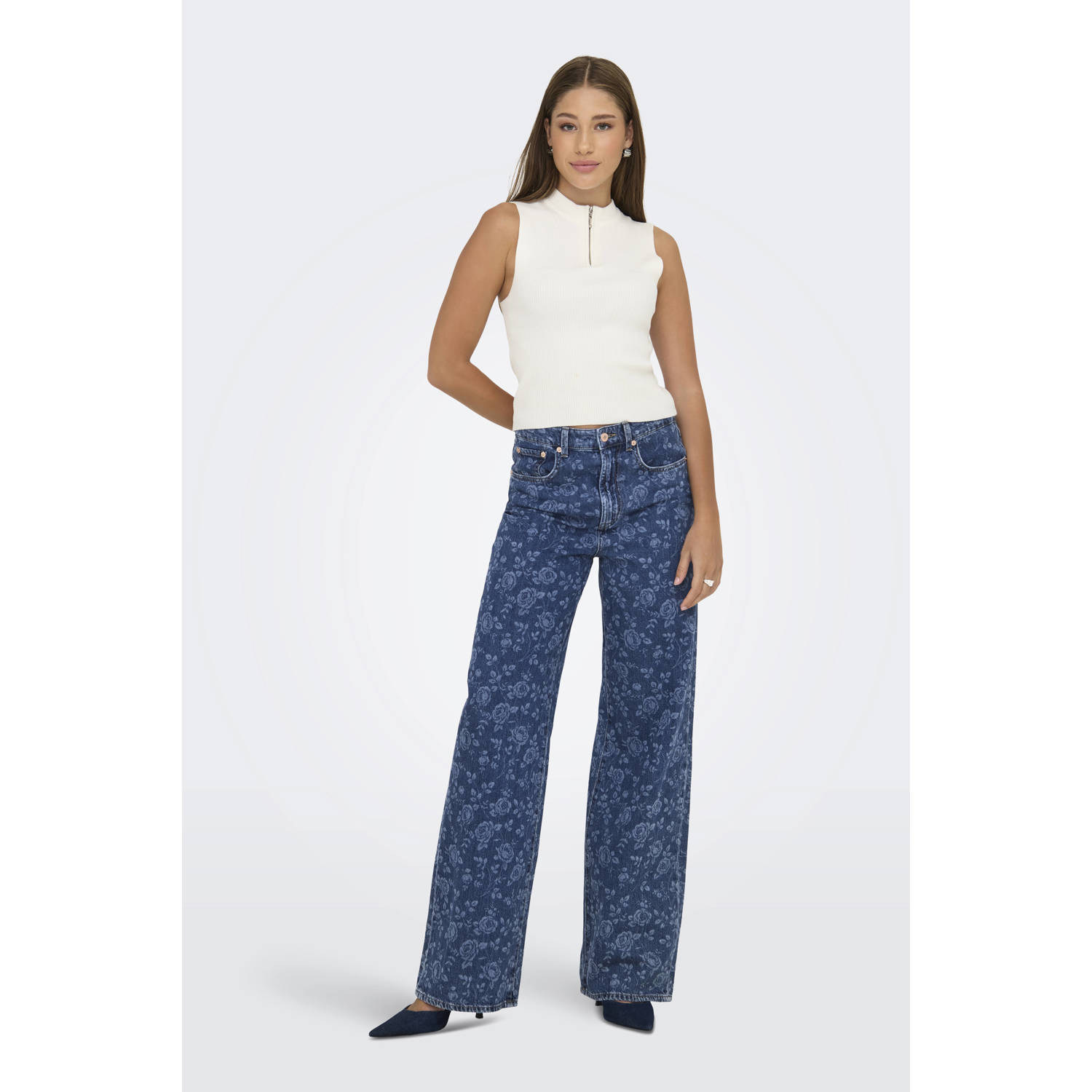 ONLY high waist wide leg jeans medium blue denim
