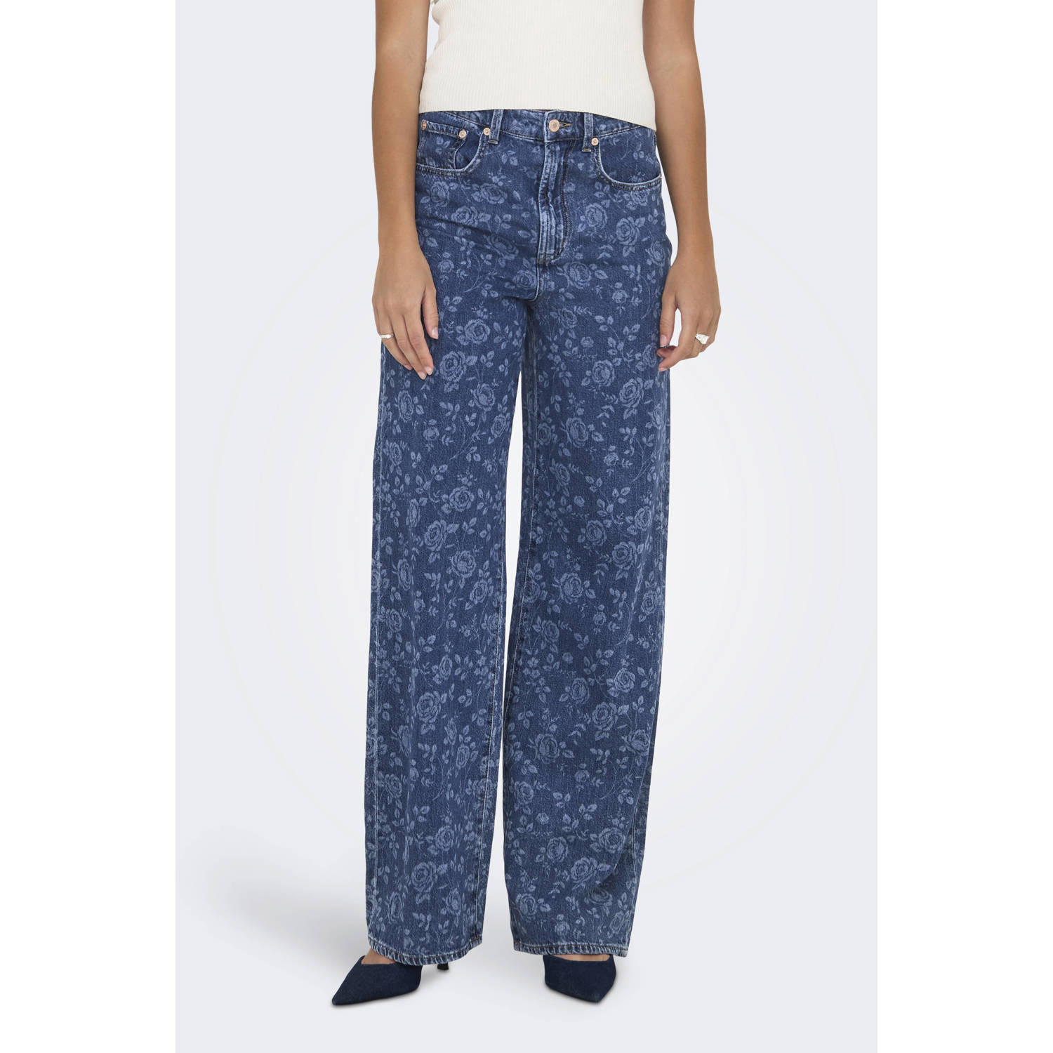 ONLY high waist wide leg jeans medium blue denim