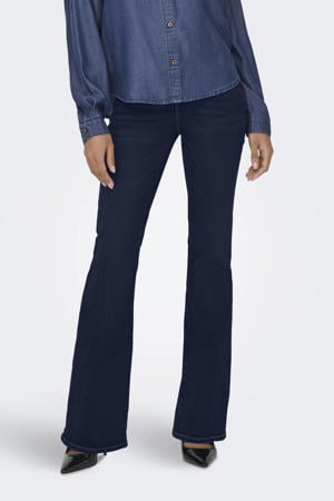 high waist flared jeans dark blue denim