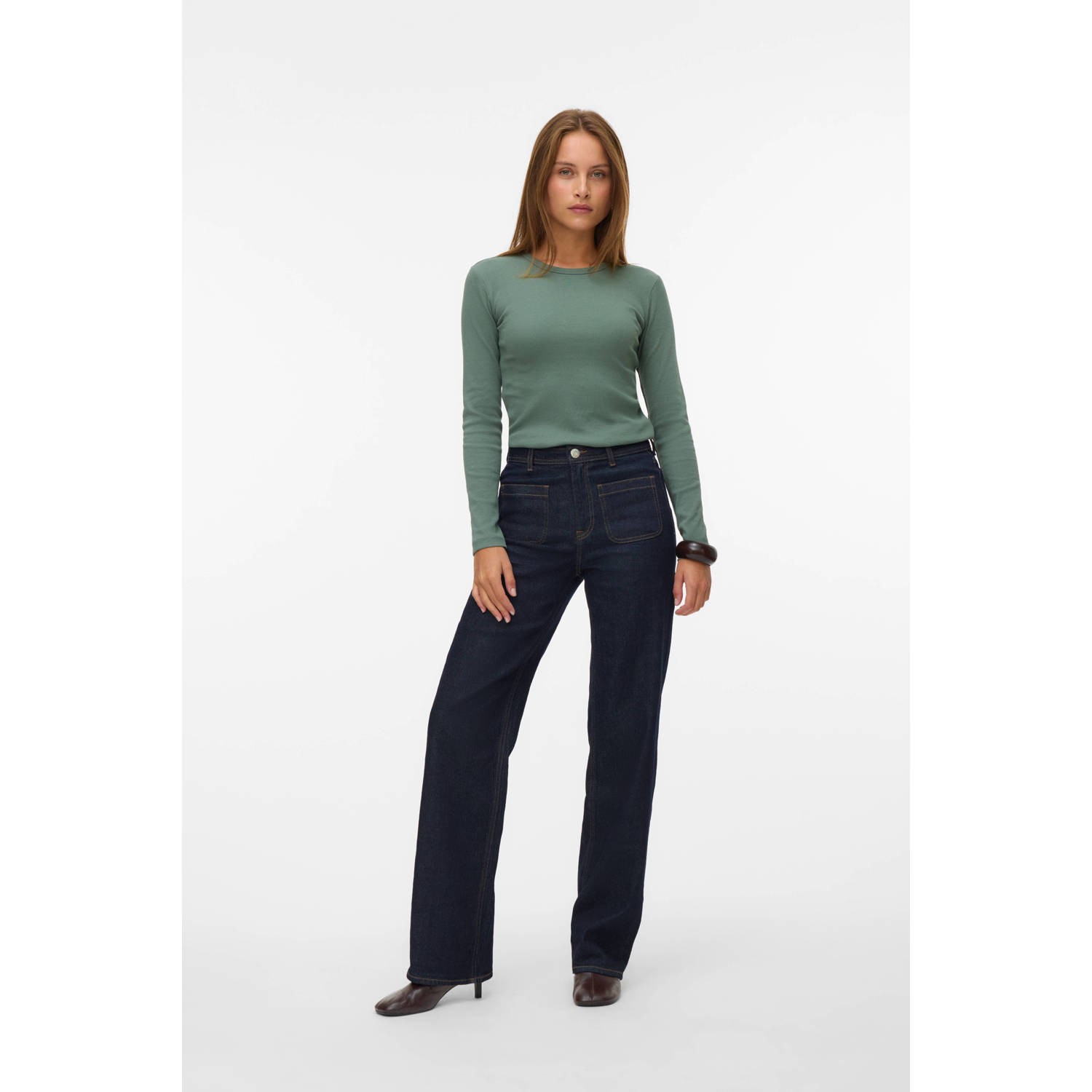 VERO MODA high waist wide leg jeans dark blue denim