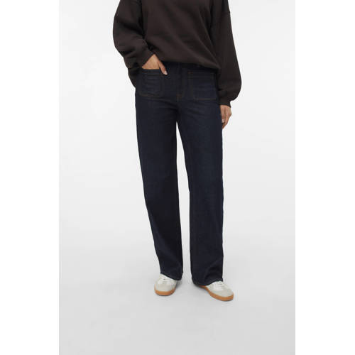 VERO MODA high waist wide leg jeans dark blue denim afbeelding