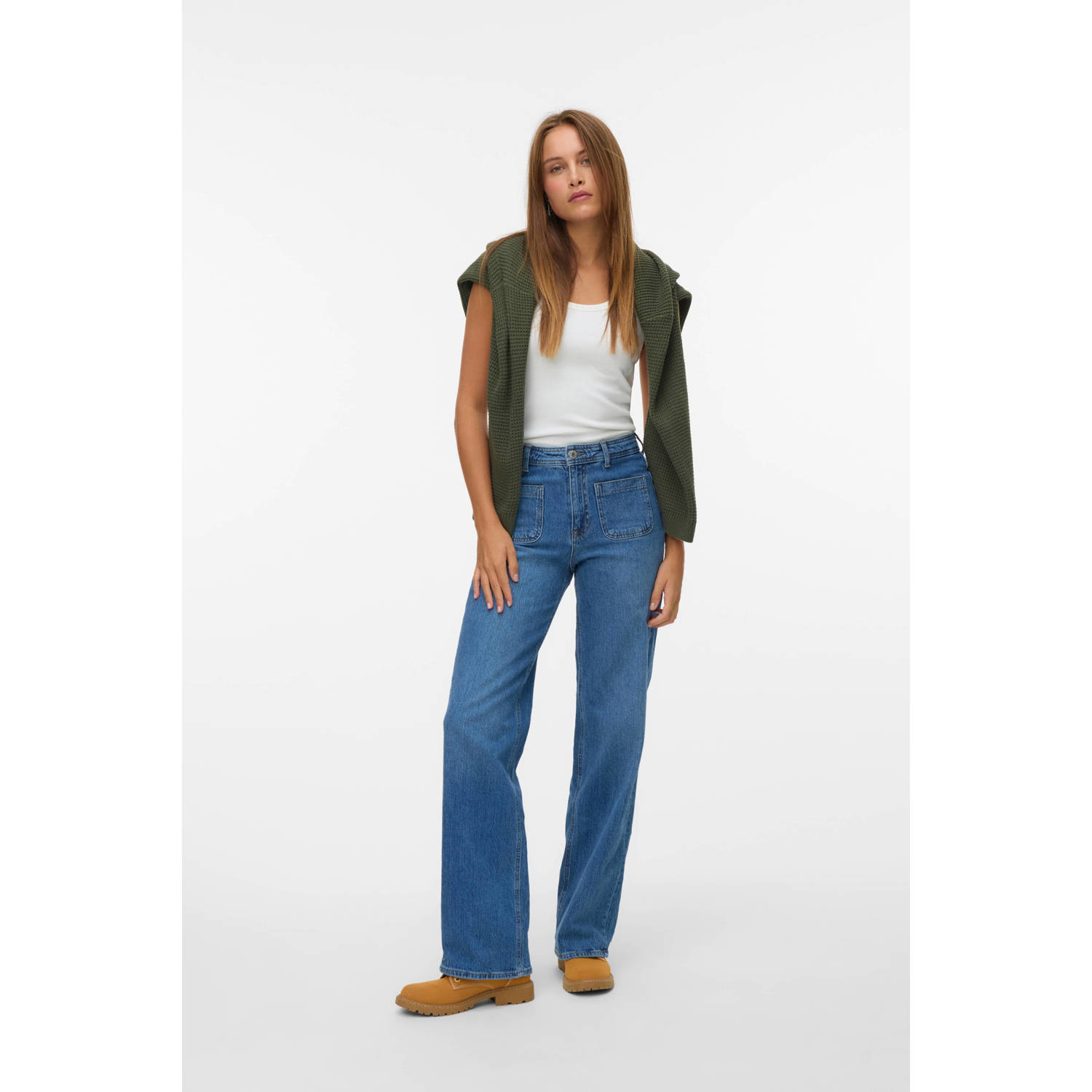 VERO MODA high waist wide leg jeans medium blue denim