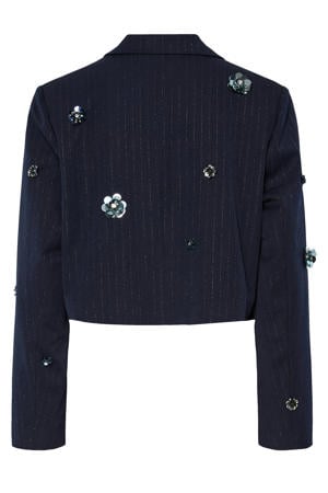 cropped blazer met pailletten donkerblauw