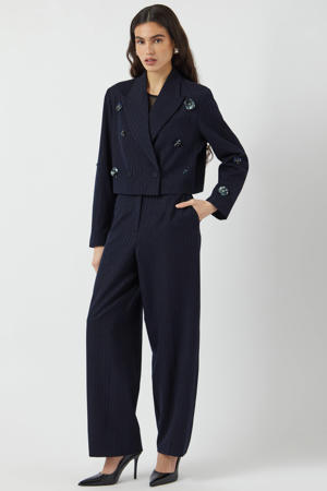 cropped blazer met pailletten donkerblauw