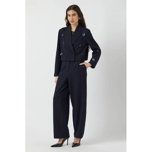 Y.A.S cropped blazer donkerblauw met pailletten afbeelding