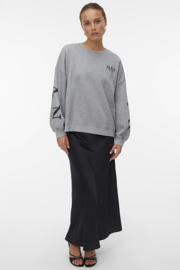 thumbnail: Grijs en donkerrode dames VERO MODA sweater van katoen met backprint, lange mouwen, ronde hals en borduursels