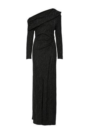 one shoulder jurk met lurex zwart