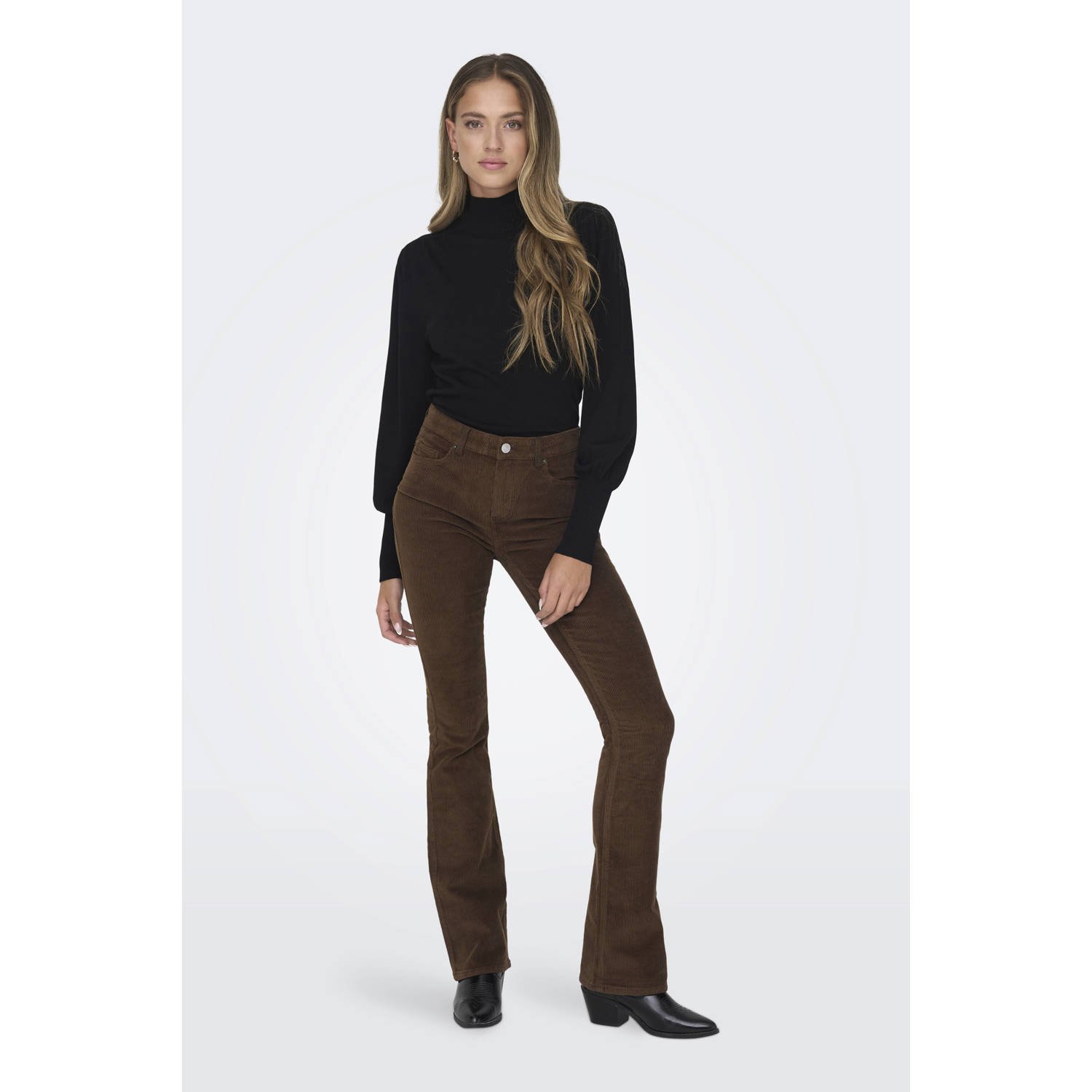 ONLY corduroy flared regular waist flared broek donkerbruin