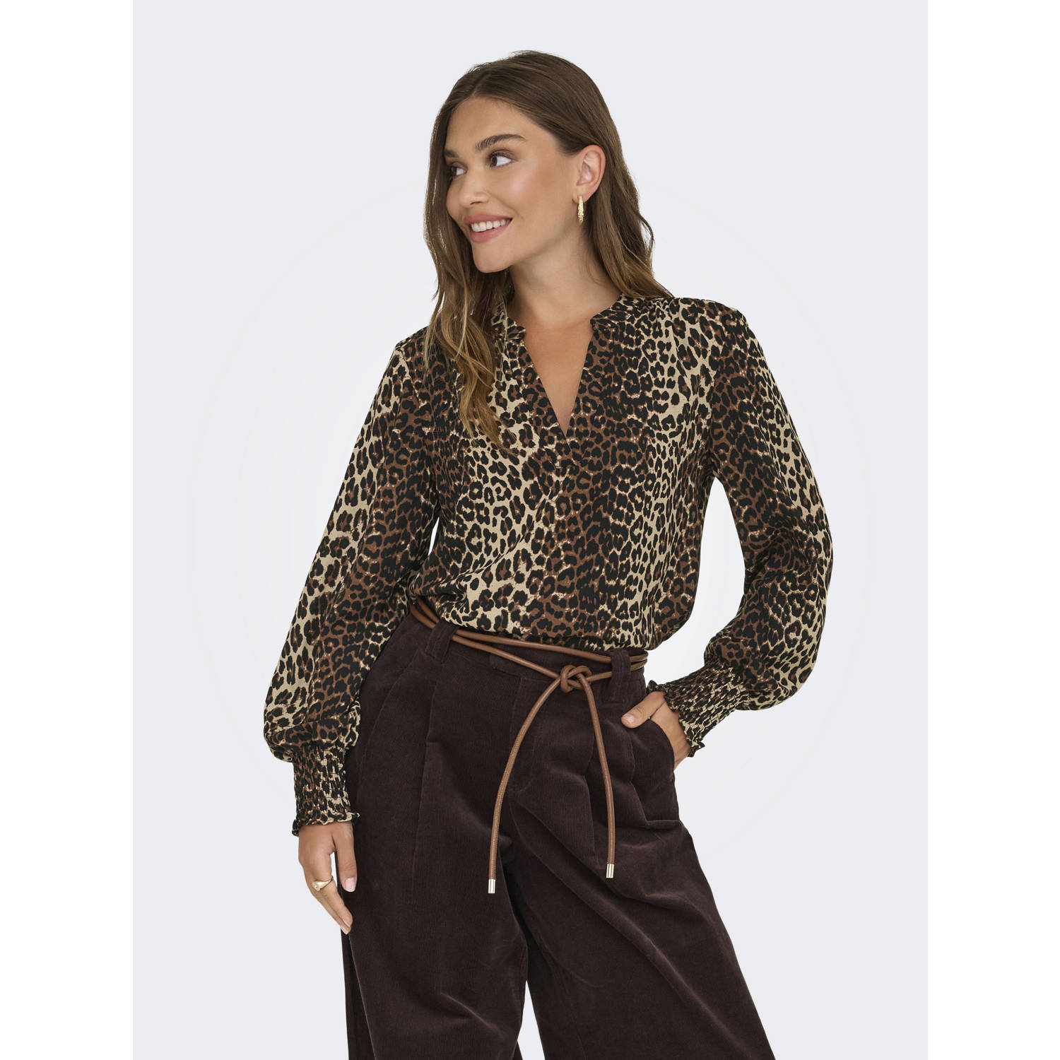 ONLY blousetop met panterprint bruin zwart