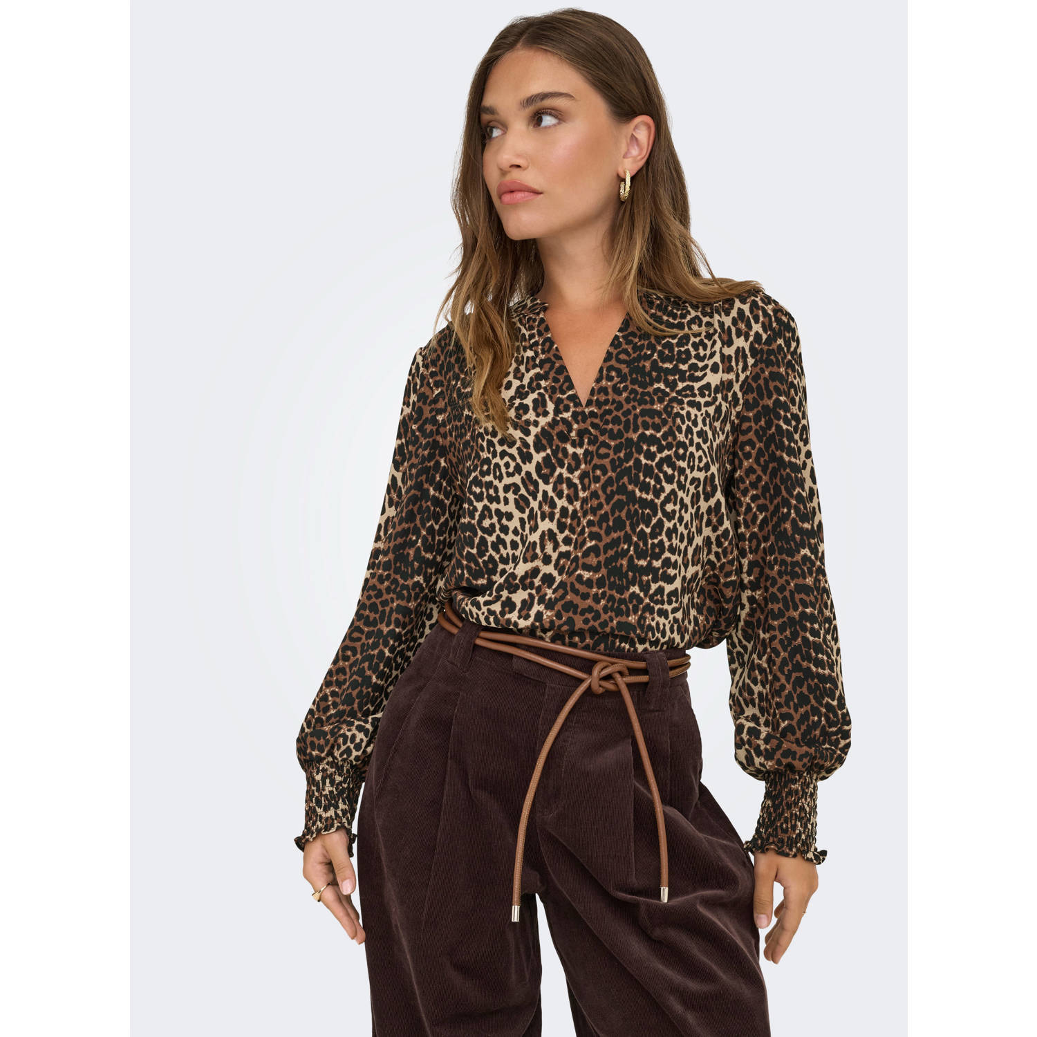 ONLY blousetop met panterprint bruin zwart