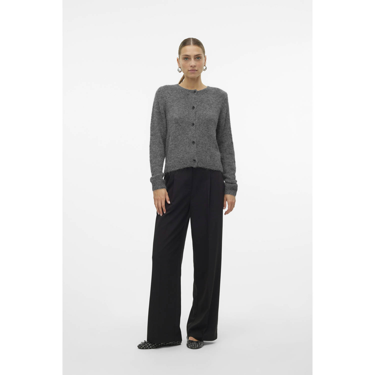 VERO MODA wollen gebreid vest grijs melange