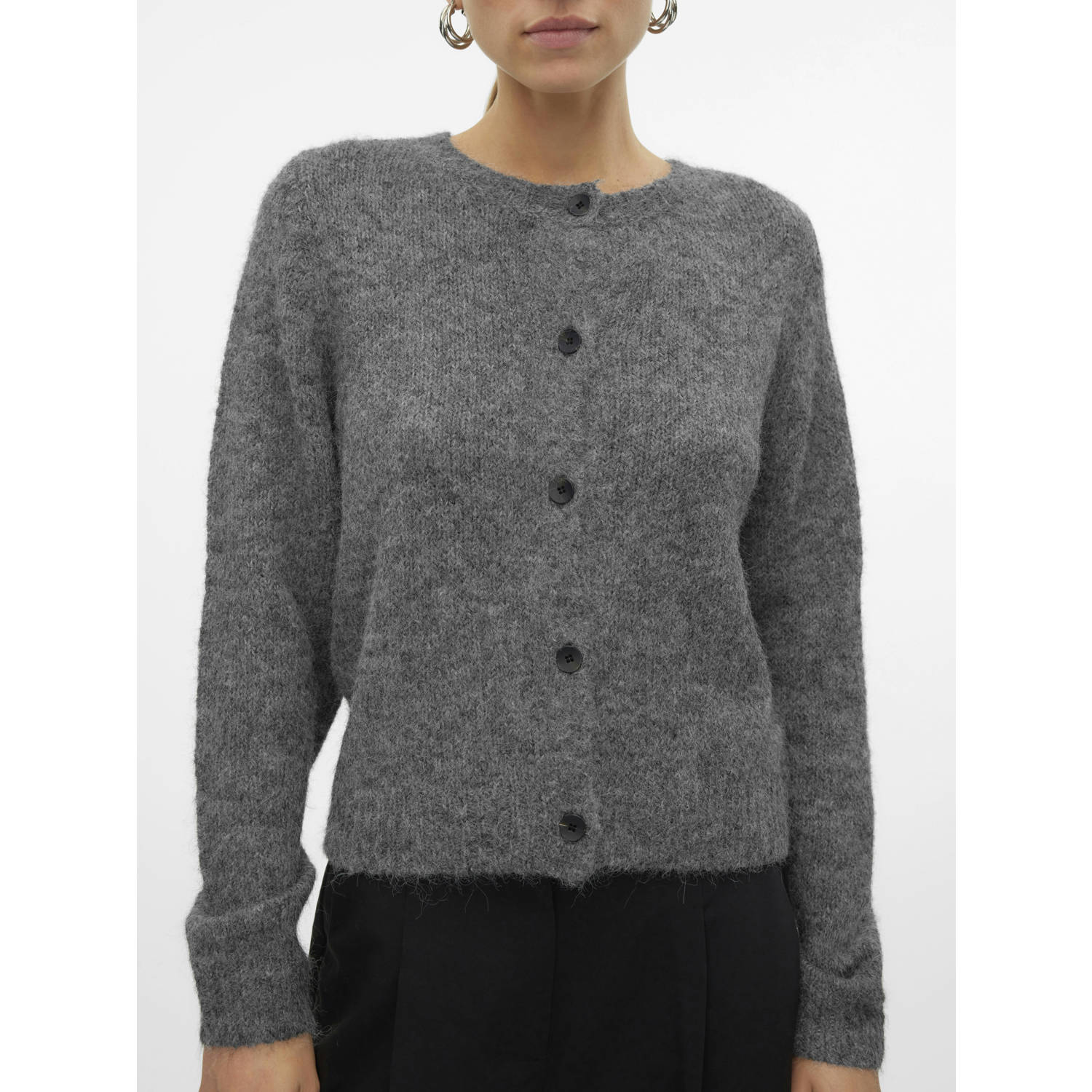 VERO MODA wollen gebreid vest grijs melange