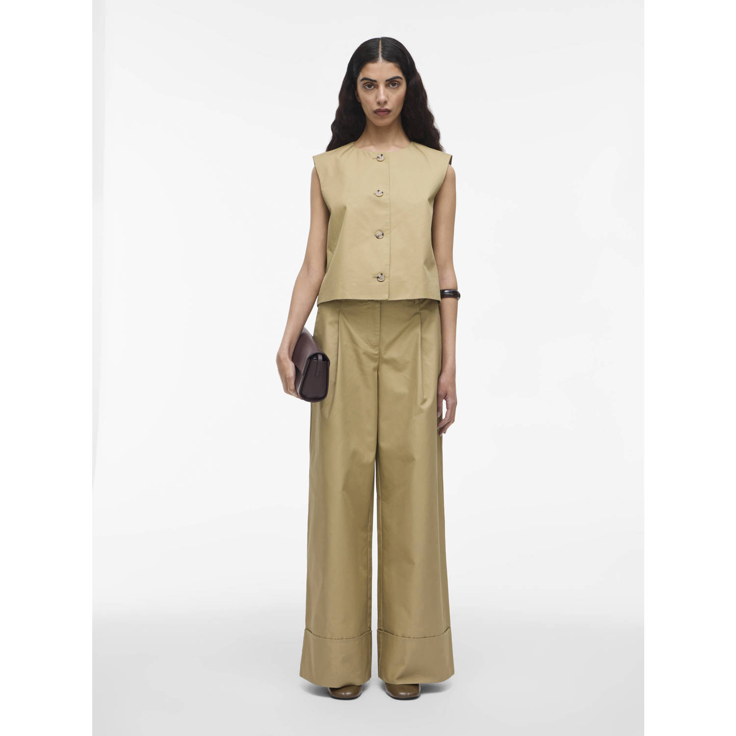 ROUGE EDIT wide leg high waist broek camel