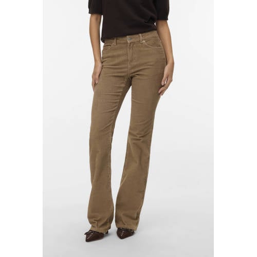VERO MODA corduroy flared regular waist flared broek beige afbeelding