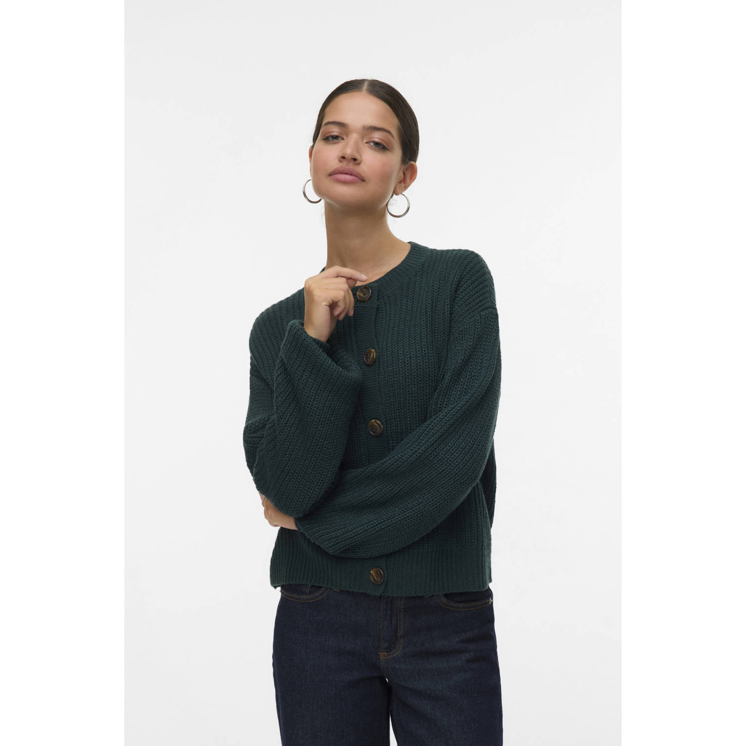 VERO MODA gebreid vest donkergroen