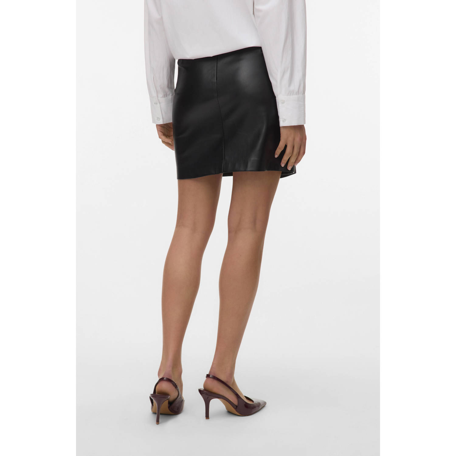 VERO MODA imitatieleren rok zwart