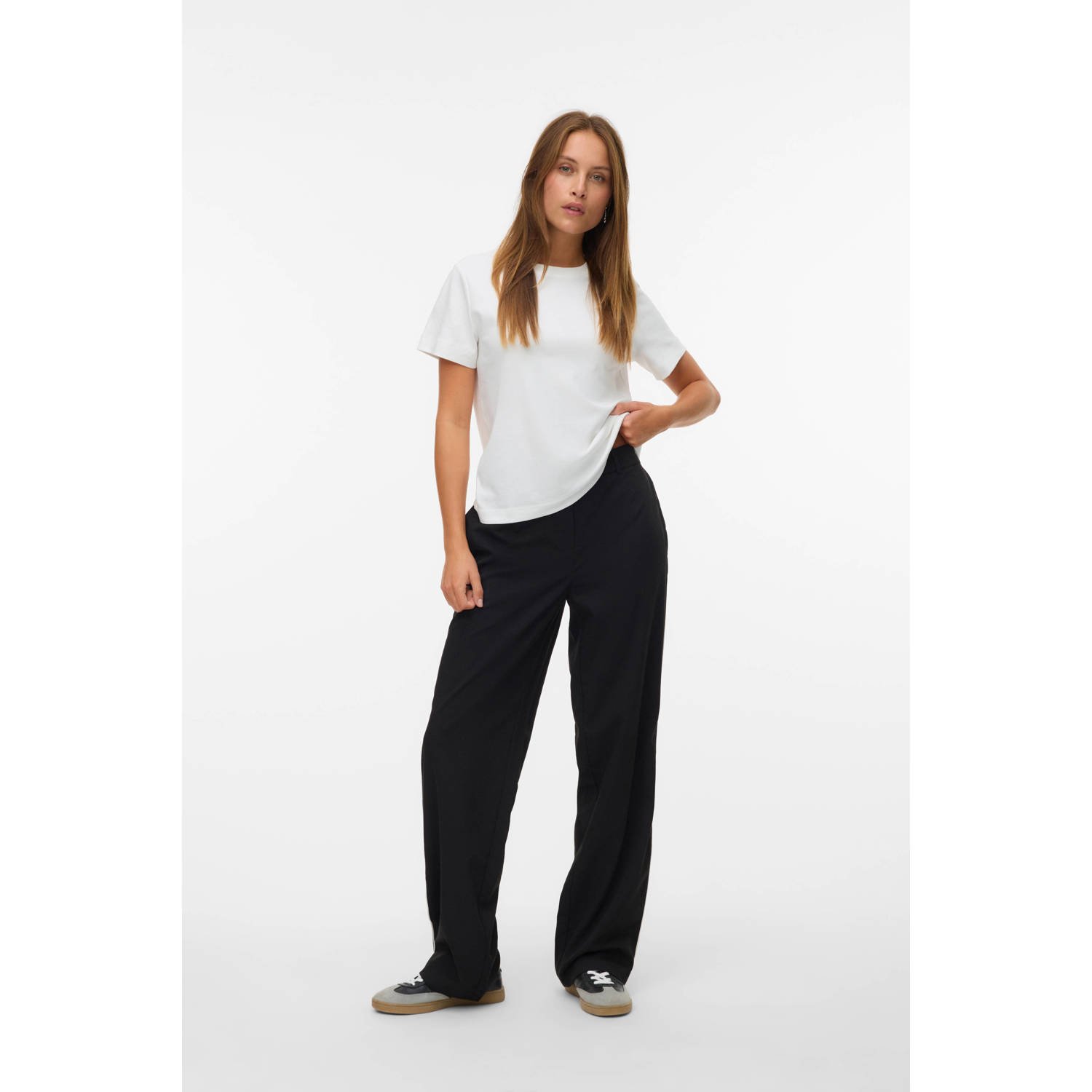 VERO MODA straight regular waist casual broek zwart