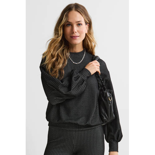 anytime jacquard sweater met all-over print zwart/wit afbeelding
