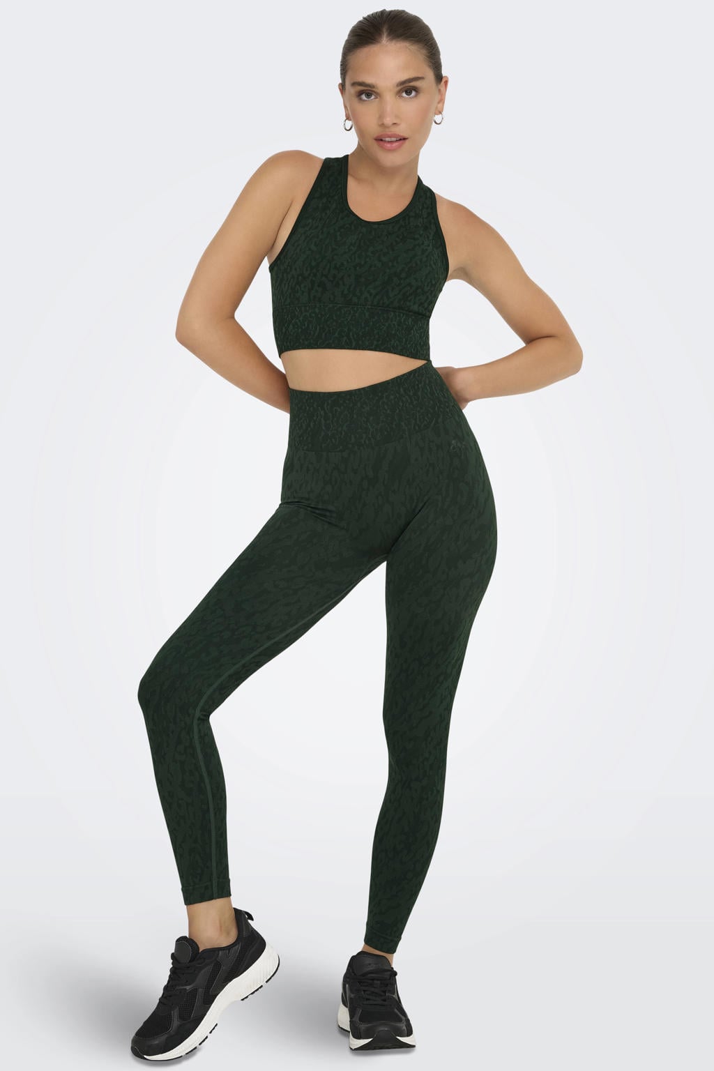 Groen en turquoise dames ONLY PLAY sportbroek Onpbetty van polyamide met slim fit, high waist en dierenprint