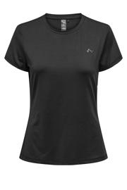 thumbnail: Zwarte dames ONLY PLAY sportshirt van polyester met korte mouwen en ronde hals