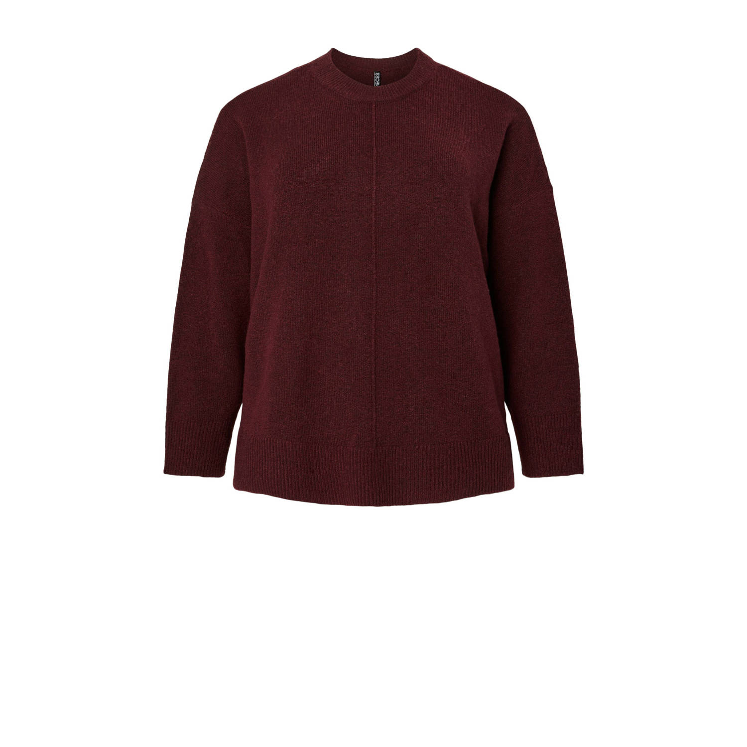 PIECES Curve wollen pullover donkerrood gebreid