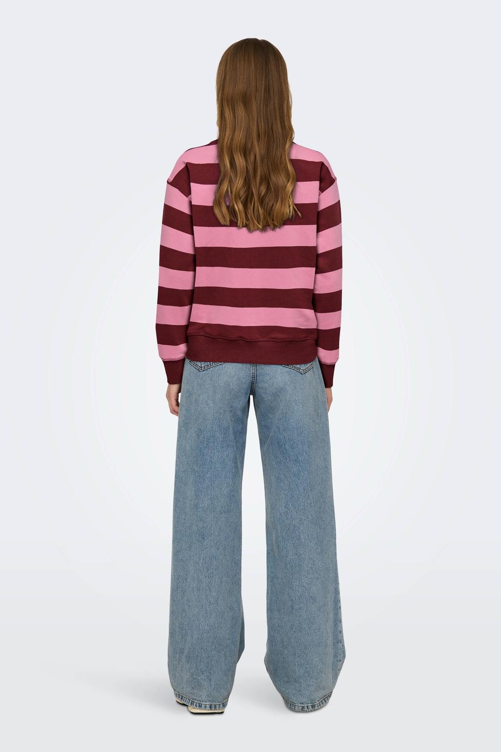 Donkerrood en roze dames JDY sweater met printopdruk, lange mouwen en ronde hals