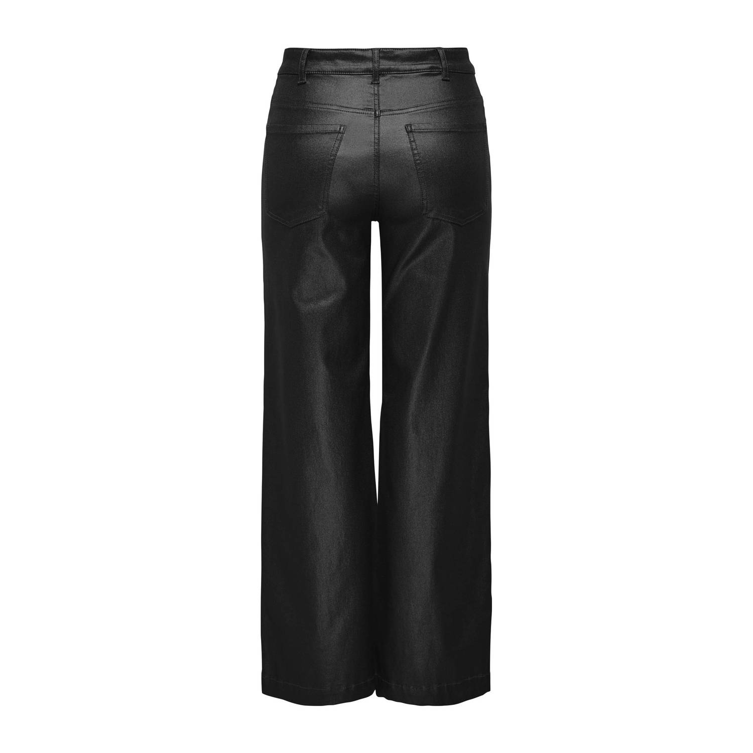 JDY imitatieleren wide leg high waist broek zwart