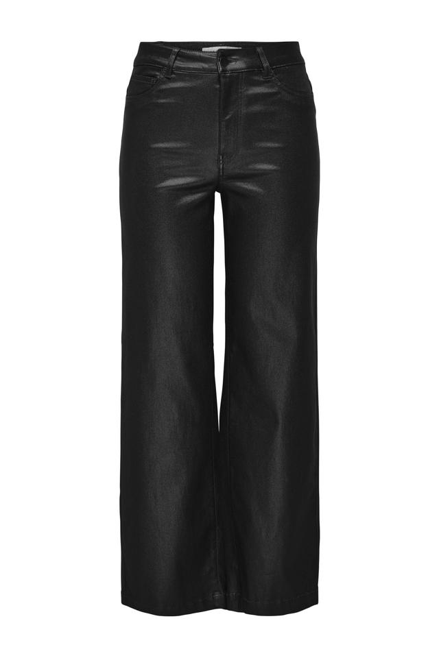 JDY imitatieleren wide leg high waist broek zwart wehkamp