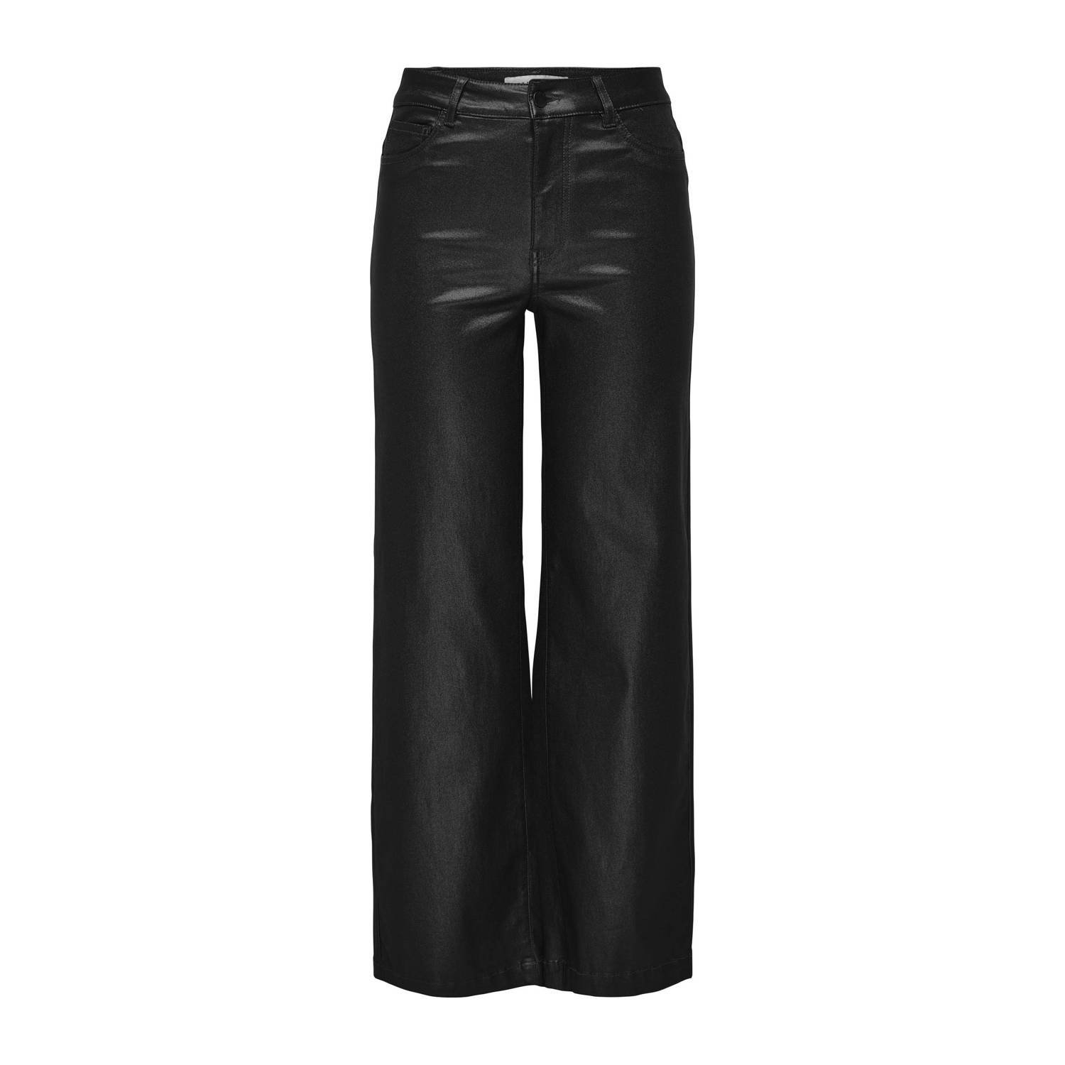 JDY imitatieleren wide leg high waist broek zwart