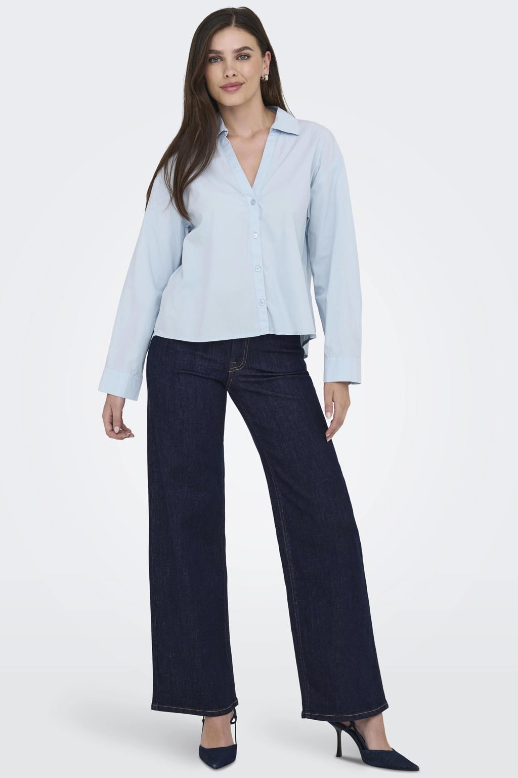 Dark blue denim dames JDY high waist straight leg jeans dark blue van denim met rits- en knoopsluiting en effen