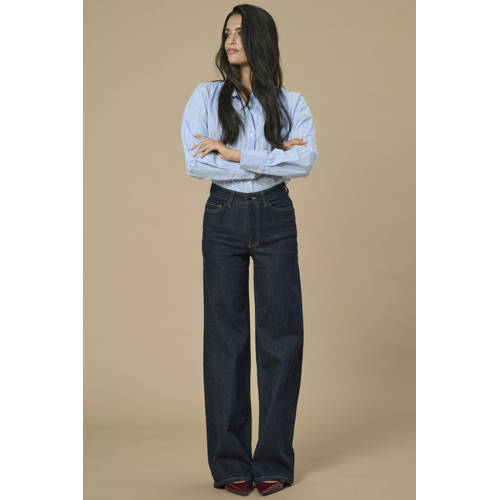 JDY high waist straight leg jeans dark blue denim afbeelding
