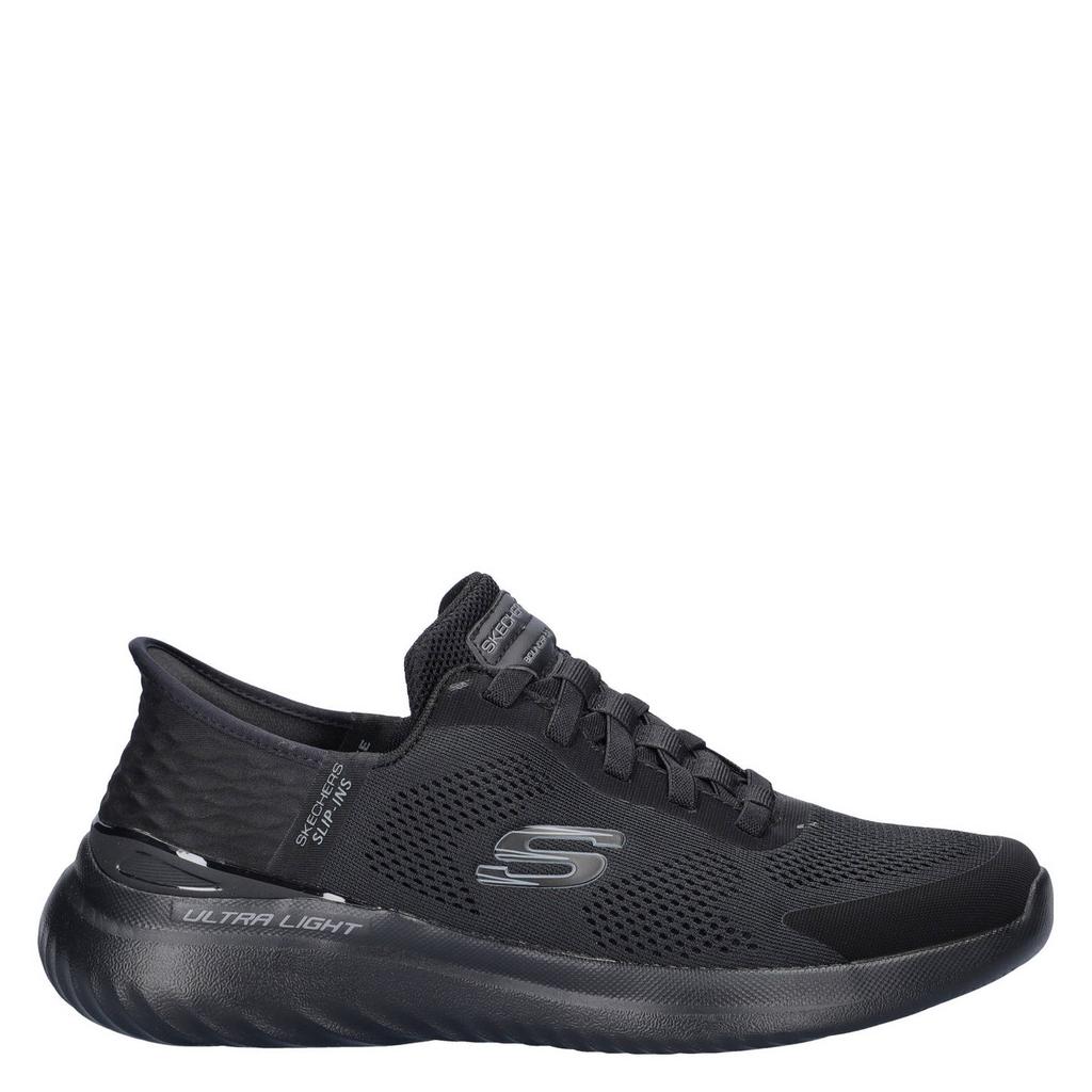 Zwarte heren Skechers Hands Free Slip-Ins Bounder sneakers van textiel met elastische veters