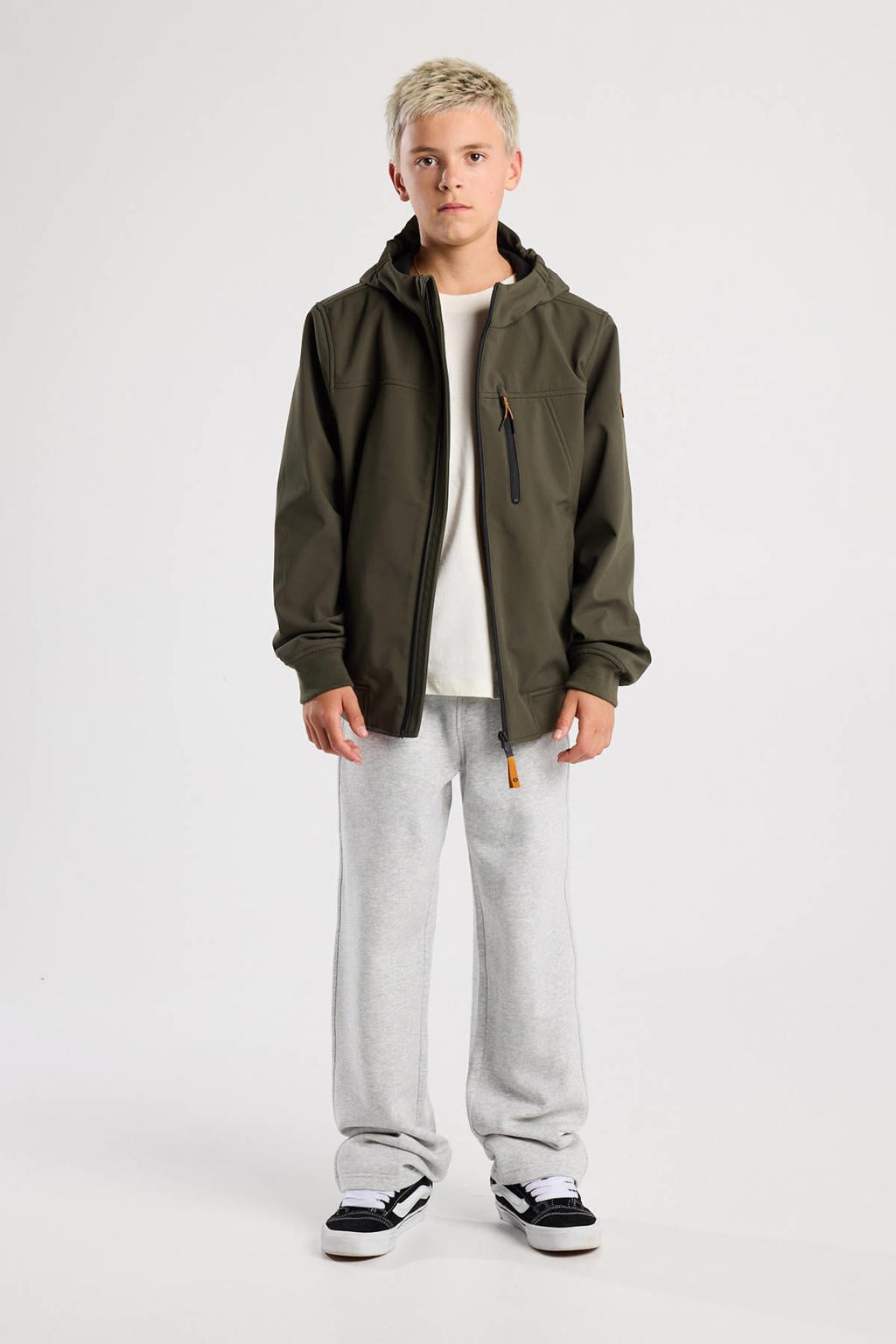 Groene jongens America Today softshell jas herfst van polyester met effen, lange mouwen, capuchon en ritssluiting