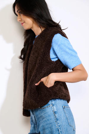 teddy gilet donkerbruin