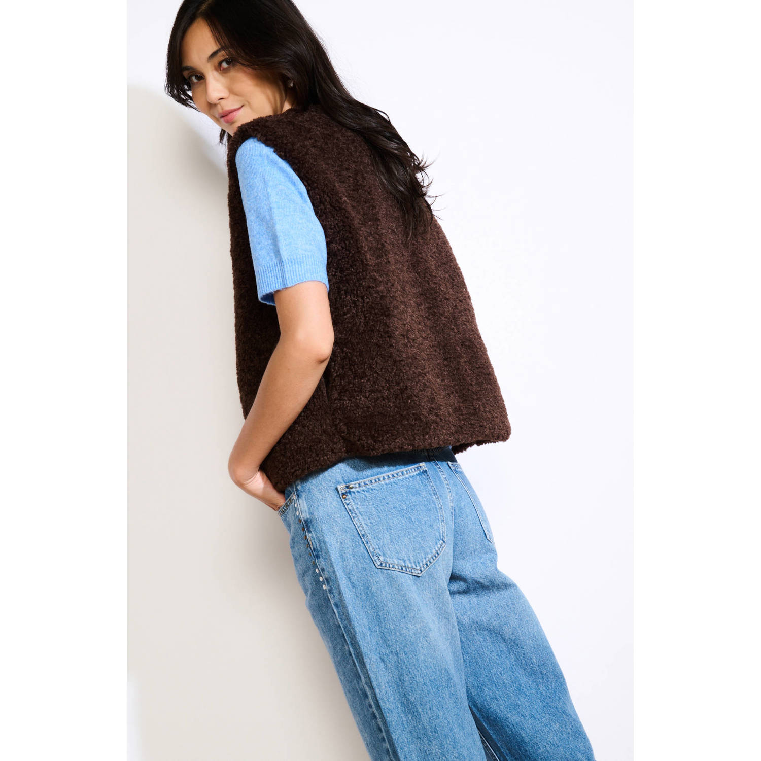 LOLALIZA teddy gilet donkerbruin