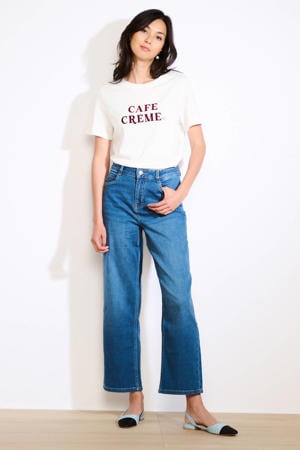 high waist wide leg jeans medium blue denim