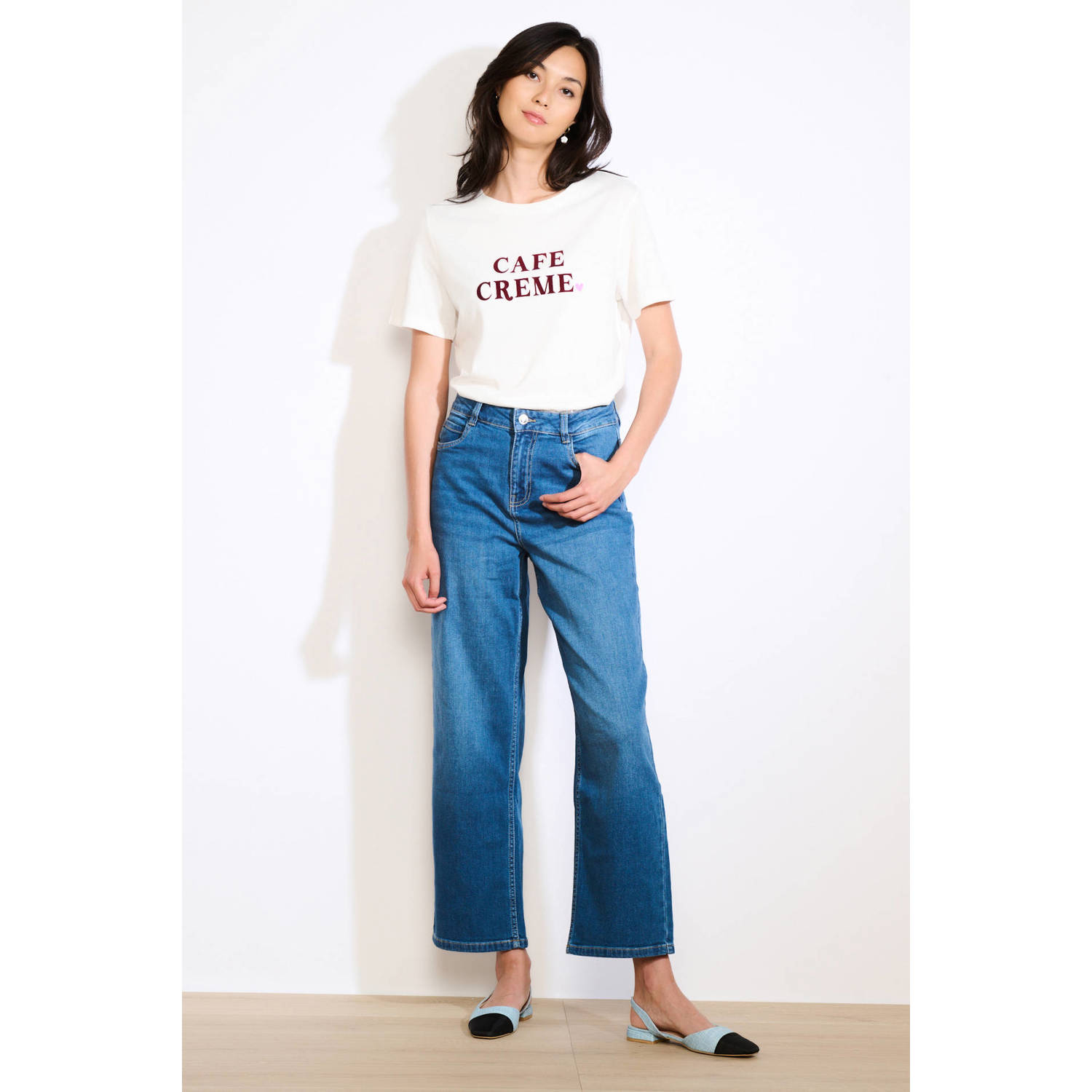 LOLALIZA high waist wide leg jeans medium blue denim