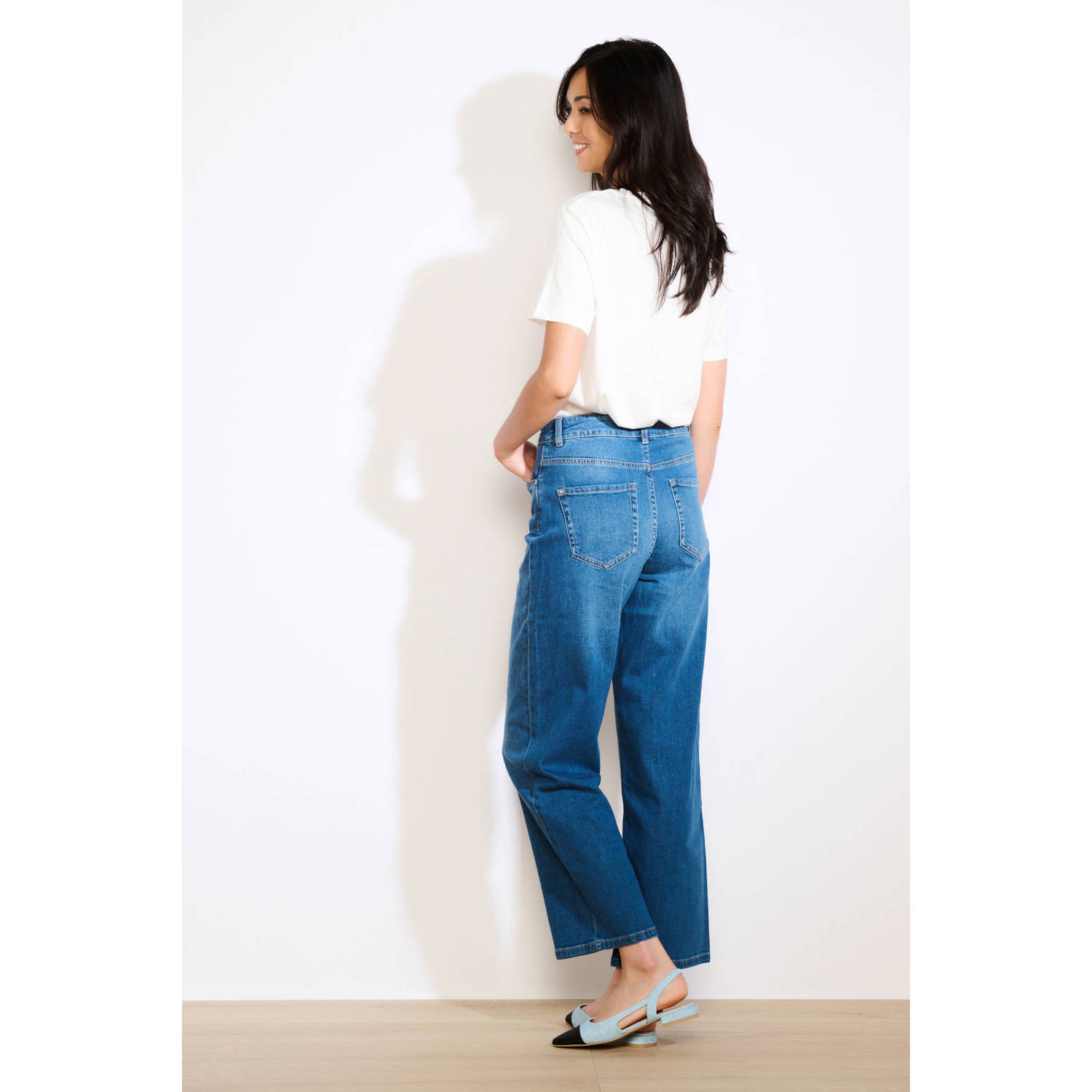 LOLALIZA high waist wide leg jeans medium blue denim
