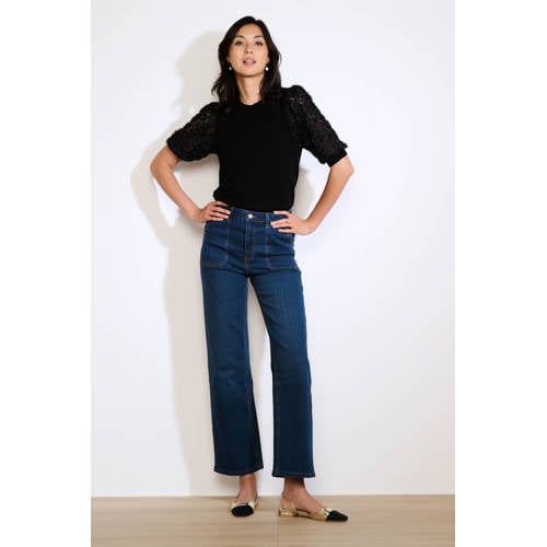 LOLALIZA high waist wide leg jeans dark blue denim afbeelding