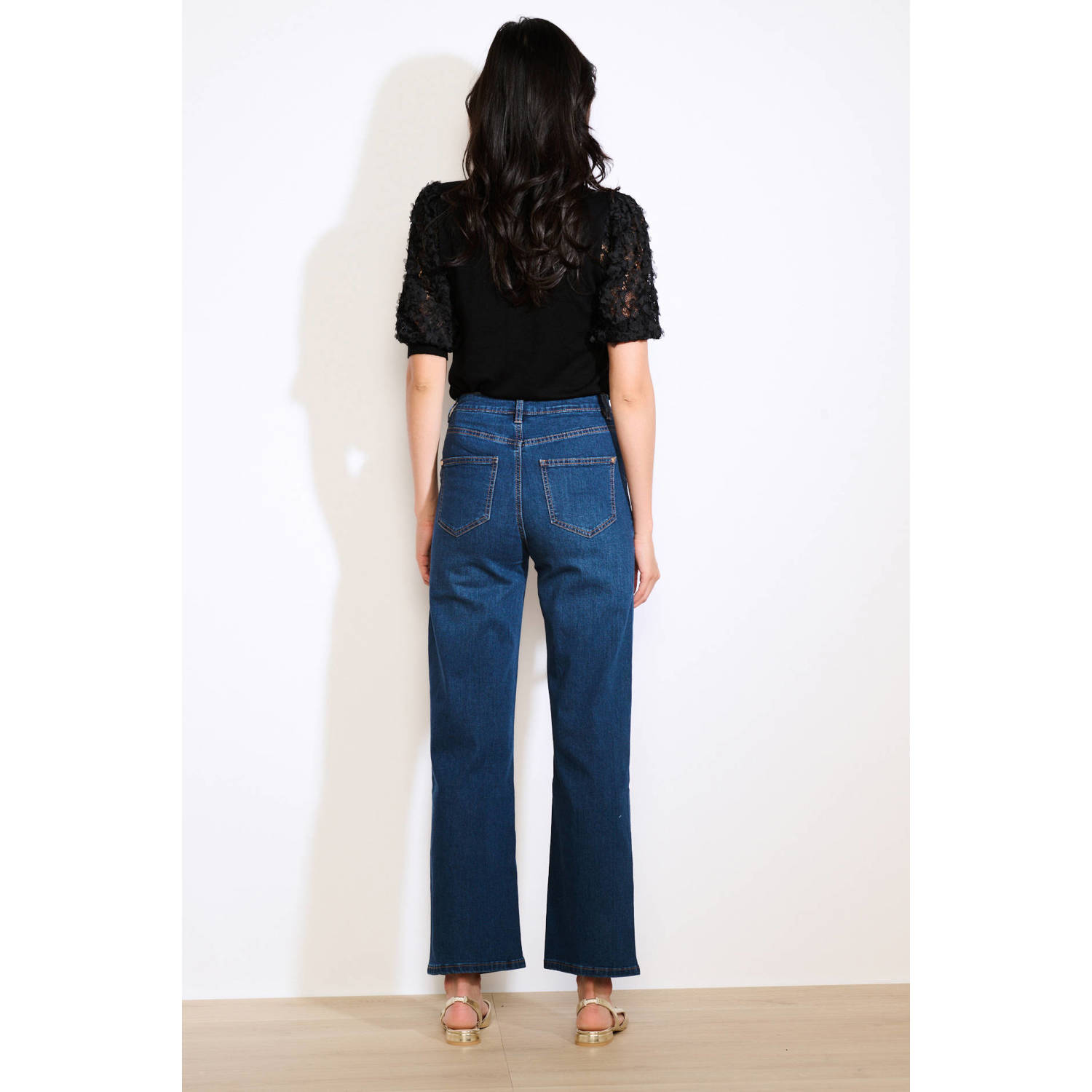 LOLALIZA high waist wide leg jeans dark blue denim